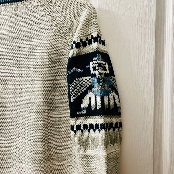 Vtg Gottschalks Men’s Large Cream Blue Sweater Thunderbird Ski Aztec Southwest - Picture 3 of 9